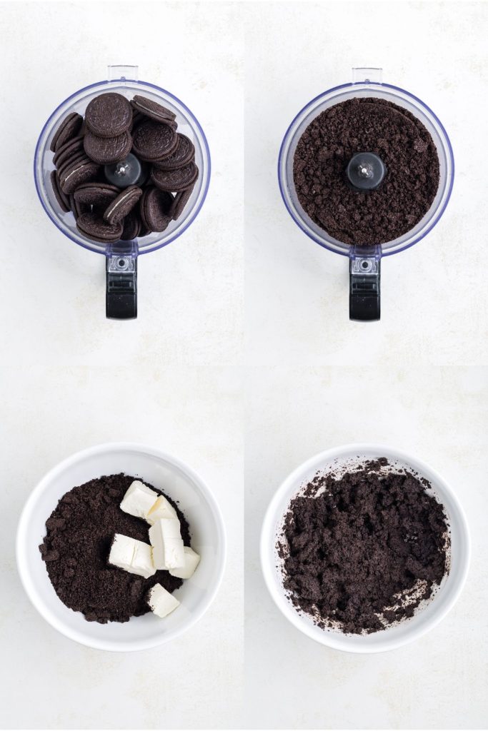 Collage showing four steps to make the truffles. 