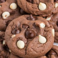 Pile of triple chocolate cake mix cookies.