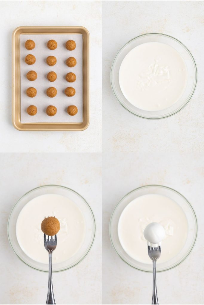 Collage showing four steps to make the truffles