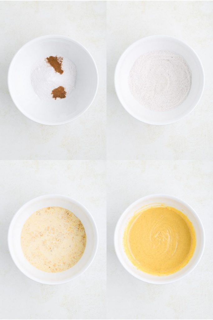 Collage showing four steps to make the pie.