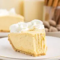 No-bake eggnog pie on a plate with forkful missing.