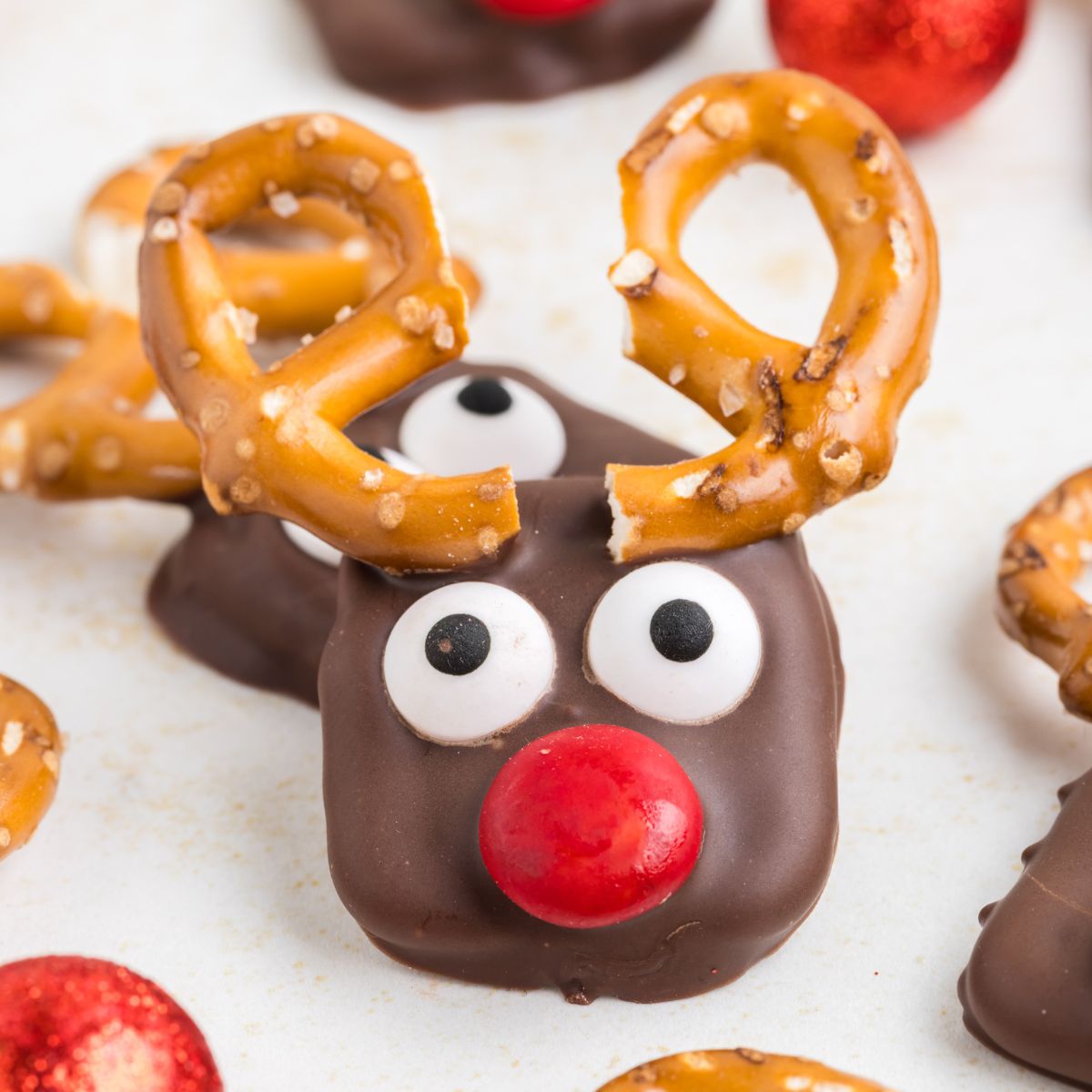 Pretzel Reindeer on counter.