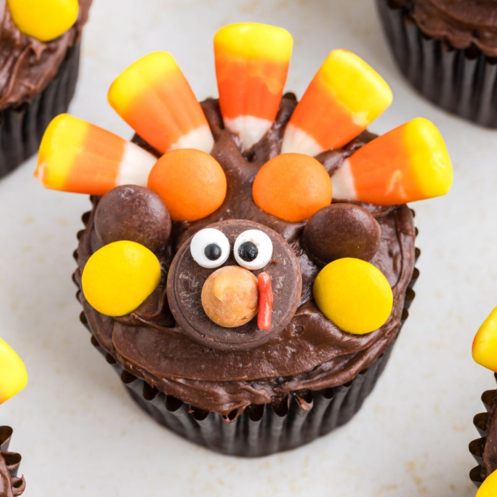 Turkey cupcake on counter.