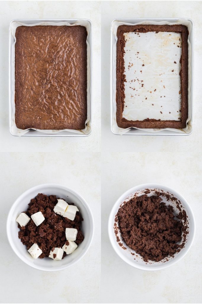 Collage showing four steps to make the truffles.