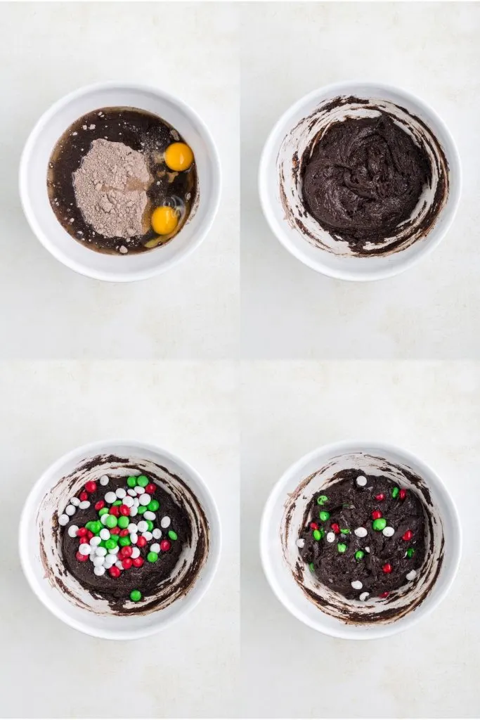 Collage showing four steps to make the cookie dough.