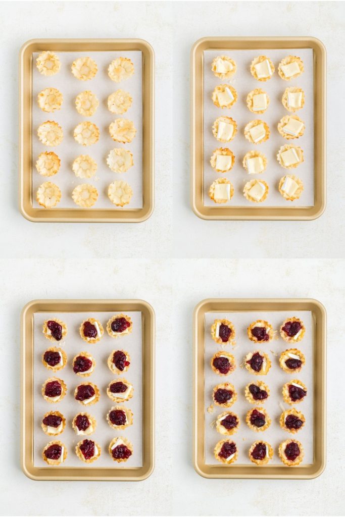 Collage showing four steps to make the appetizers.