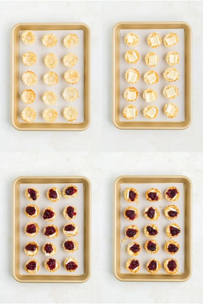 Collage showing four steps to make the appetizers.