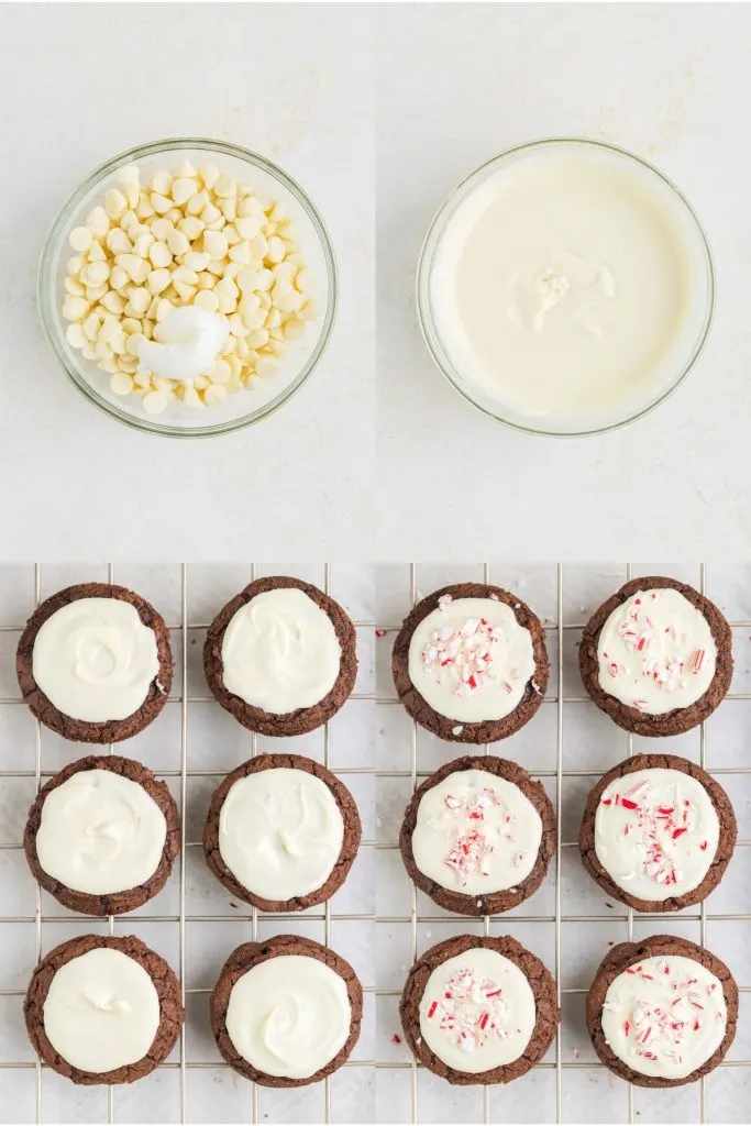 Collage showing four steps to decorate the cookies.