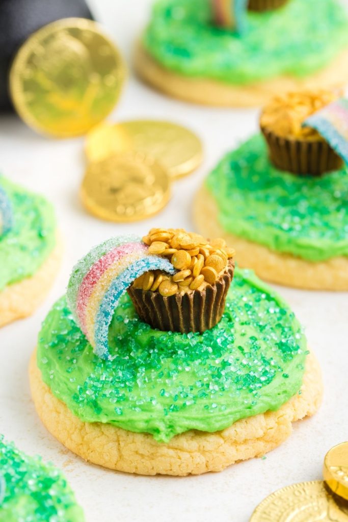Pot of gold cookie on the counter. 