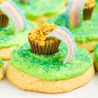 Yellow cake mix cookies decorated with pots of gold.