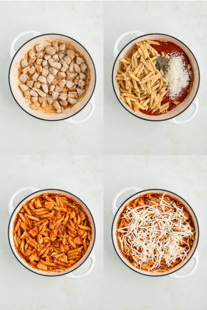 The collage shows four steps to make the dish.