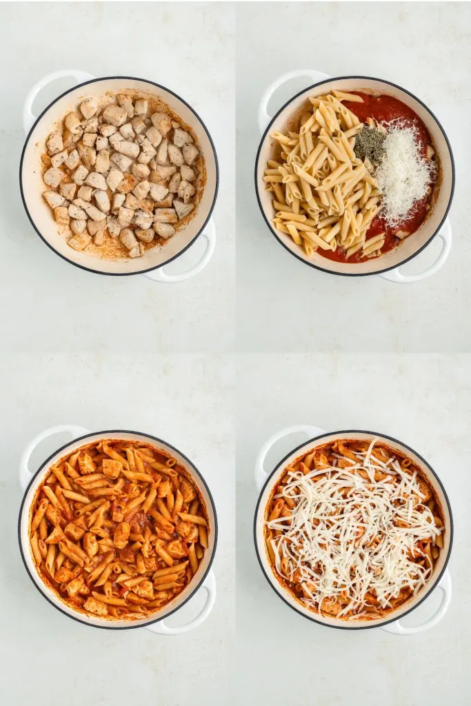 The collage shows four steps to make the dish.
