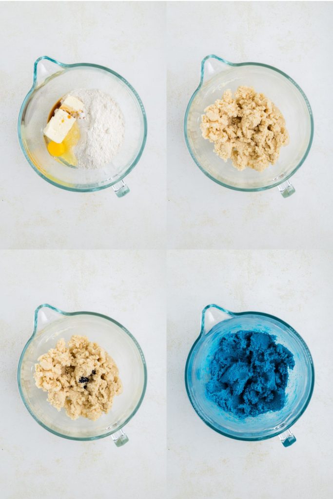 Process showing four steps to mix the cookie dough.