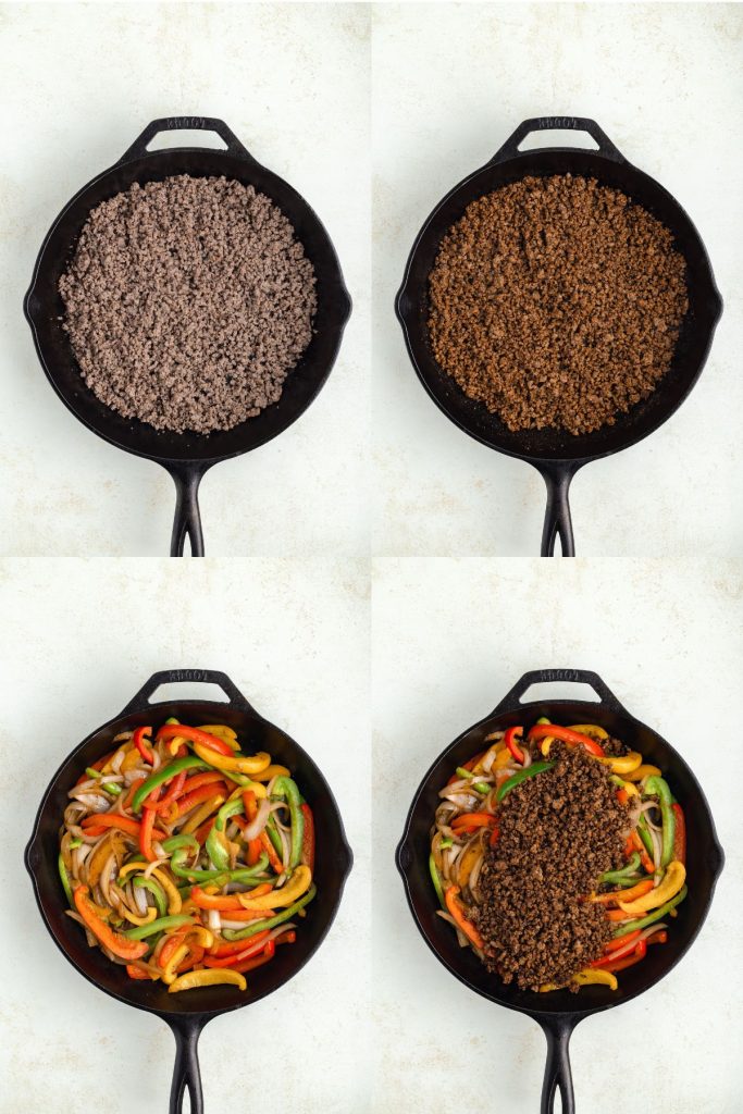 Process showing four steps to cook the fajitas.