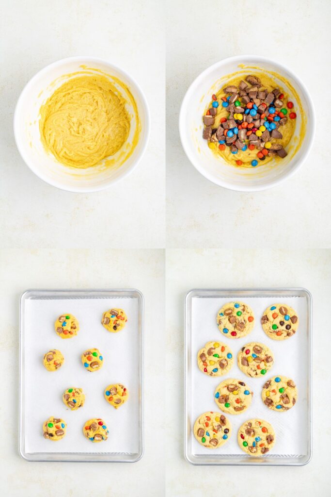 Collage showing four steps to make the cookies.