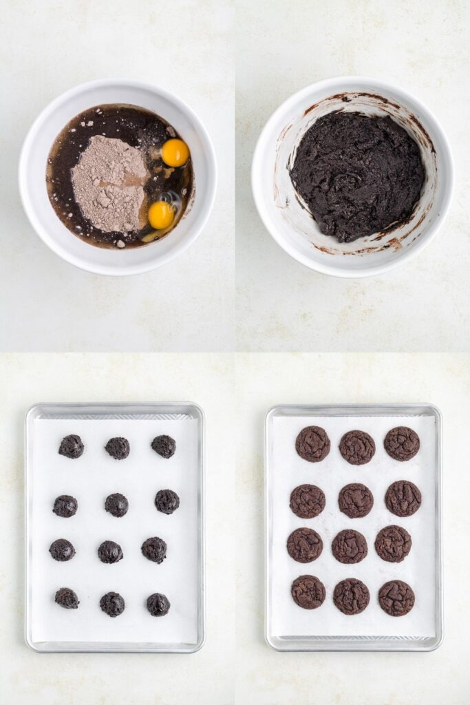 Process to make the black cake mix cookies.