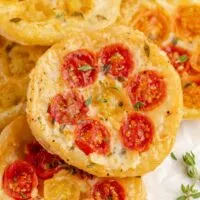 Upside down tomato and cheese puff pastry.