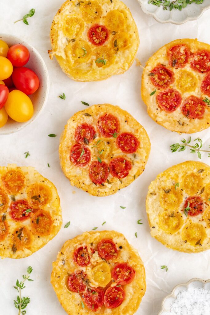 Cherry tomato puff party tarts.