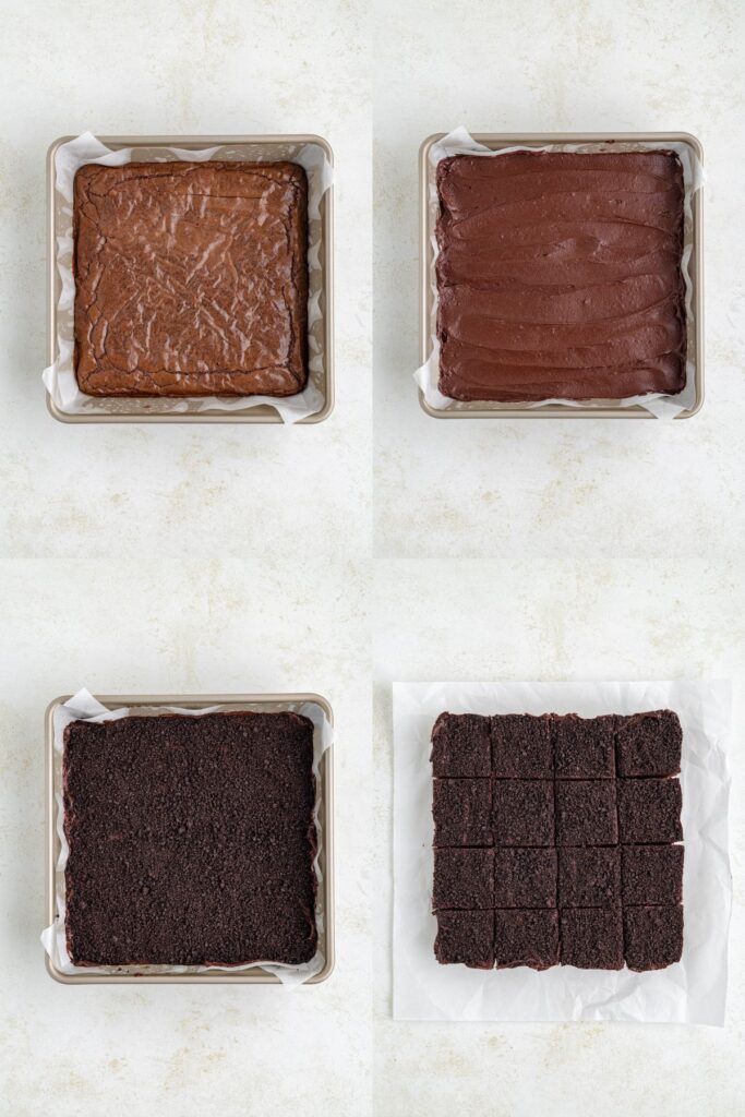 Four steps to frost and decorate the brownies.