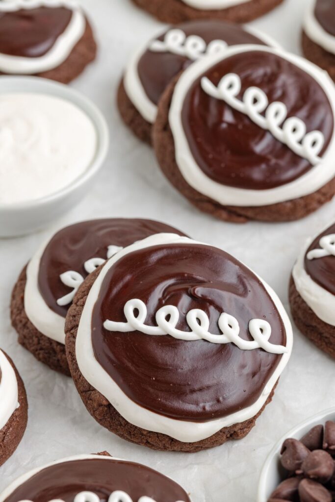 Cake mix Hostess cupcake cookies with marshmallow frosting.