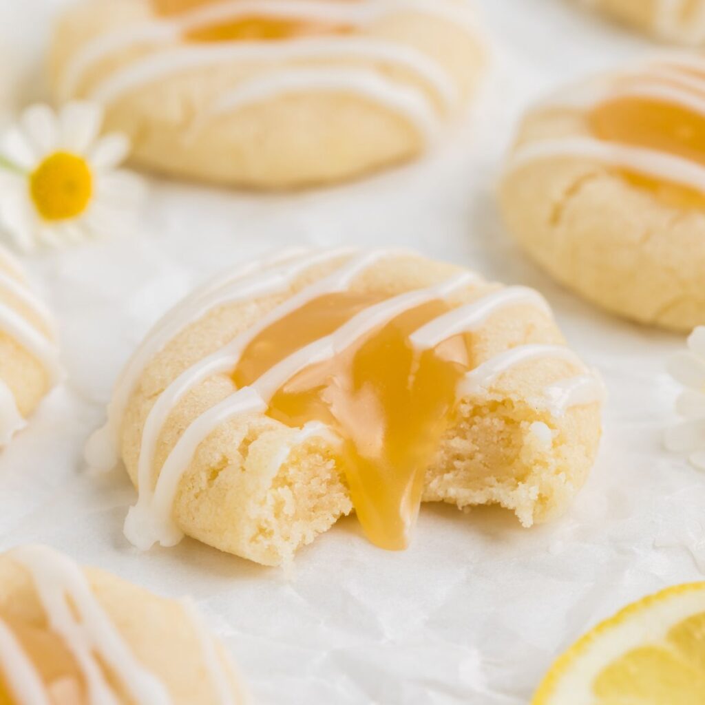 Thumbprint cookies with lemon curd and glaze.