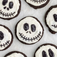 Chocolate cake mix Halloween Jack Skellington face cookies.