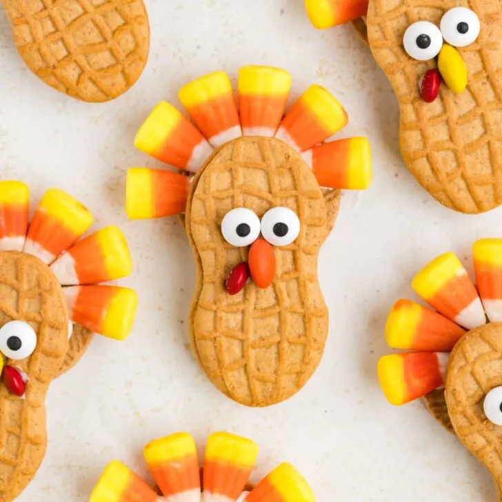 Cute Nutter Butter turkeys with candy decorations.