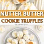 A plate of white chocolate-coated Nutter Butter Balls with crumbly peanut butter filling.